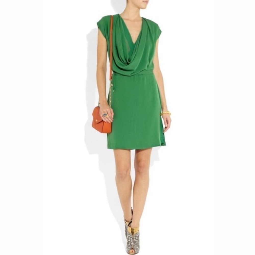 Diane Von Furstenberg Silk Reara Dress 8 Kelly Green Sleeveless Cowl Neck Luxury - Picture 3 of 16